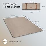 VonShef Picnic Blanket Beige Herringbone 200x300cm Waterproof Backing view 3