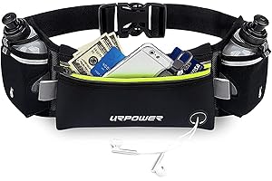 URPOWER Running Belt with Water Bottles Running Water Bottle Belt for Women and Men Hydration Belt Waist Pouch for Running Hiking Cycling Climbing and for 6.1-6.5 inches Smartphones