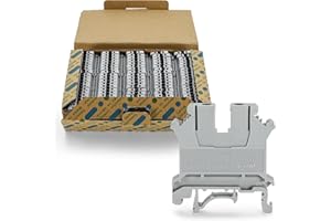 MEOWLIAN 100pcs Gray UK-5N Din Rail Wire Terminal Blocks Ground Wide Application for 800V 41A 24-10AWG 4mm Electrical Distribution Box Connector Screw Solar Power System Project PLC Industrial Control