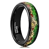 King Will Tungsten Rings Black Mens Wedding Band Opal Stones Gold Foils Inlay