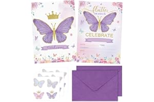 12 PCS Birthday Party Invitations with Envelopes Butterfly Invitation Cards and Stickers for Girls Boys Kids Party Decoration