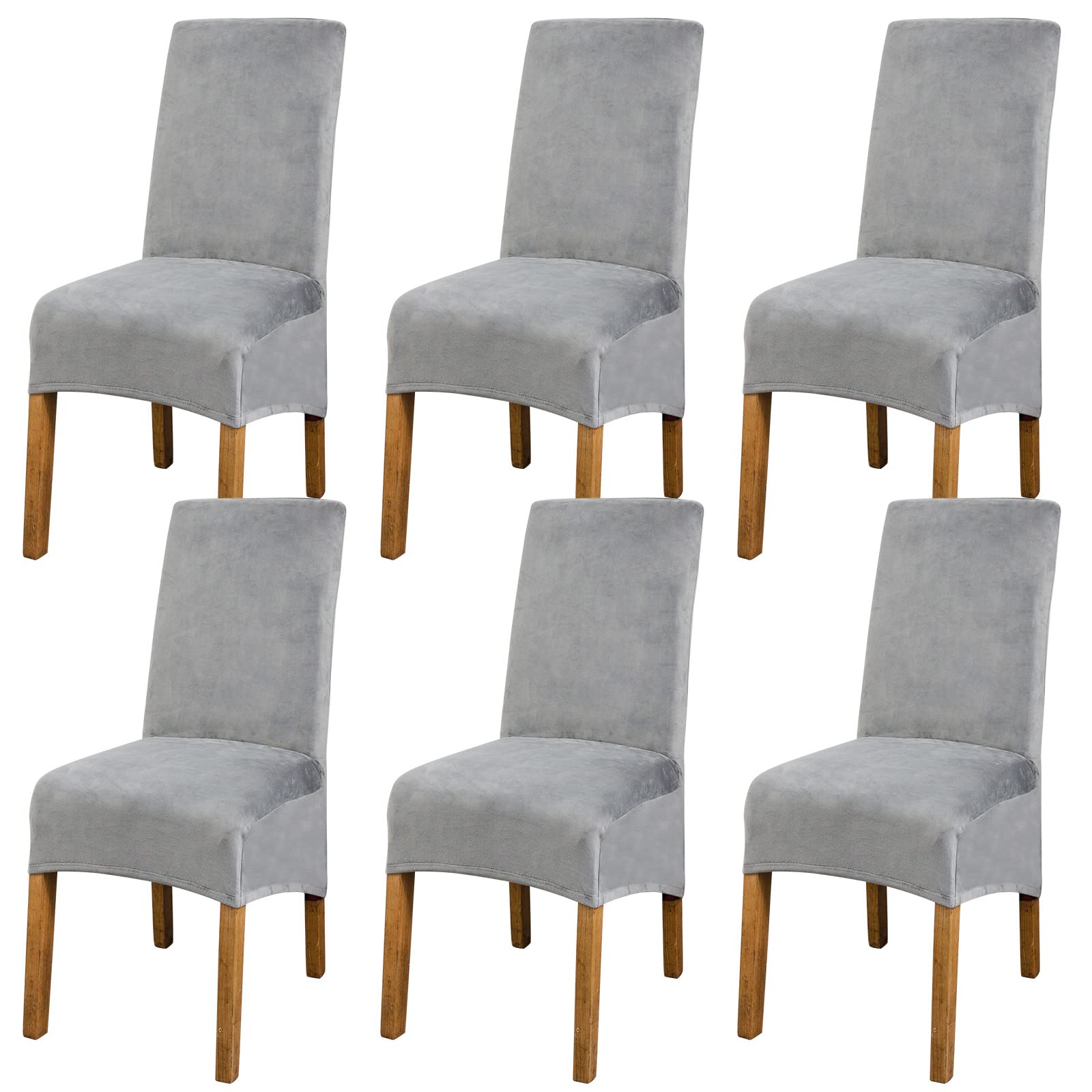 Dining Chair Covers Set of 6 - Velvet XL Chair Covers for Dining Chairs 6, Stretch High Back Dining Chair Slipcovers Chair Protector Cover for Dining Room Wedding Hotel Banquet Party (Velvet Grey)