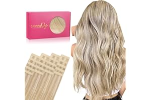 WENNALIFE Tape in Hair Extensions Human Hair, 20pcs 50g 18 inch Dirty Blonde Highlighted Bleach Blonde Remy Hair Extensions Straight Human Hair Tape in Extensions Skin Weft Tape Extensions Human Hair