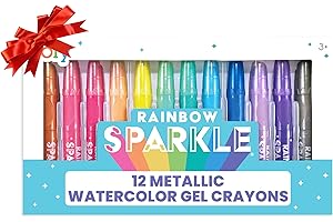 Ooly Rainbow Sparkle Metallic Watercolor Gel Crayons, Set of 12, Glitter Gel Markers for Kids and Toddlers, Colorful Twistable Crayons for Drawing, Holiday Gifts for Kids - Metallic