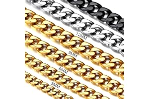Suplight 3mm/6mm/9mm/12mm Miami Curb Cuban Link Chain for Men Women, 316L Stainless Steel /18K Gold/Black Plated Mens Jewelry Hip Hop Chain 18"/20"/22"/24"/26"/28"/30"