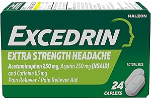 Excedrin Extra Strength Caplets for Headache Pain Relief, Acetaminophen 250mg, Aspirin 250mg, Caffeine 65mg, Pain Reliever, 24 count