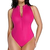 Popilush Leather Bodysuit for Women Tummy Control Shapewear Mock Turtleneck Thong Body Suits Zip Up Corset Top
