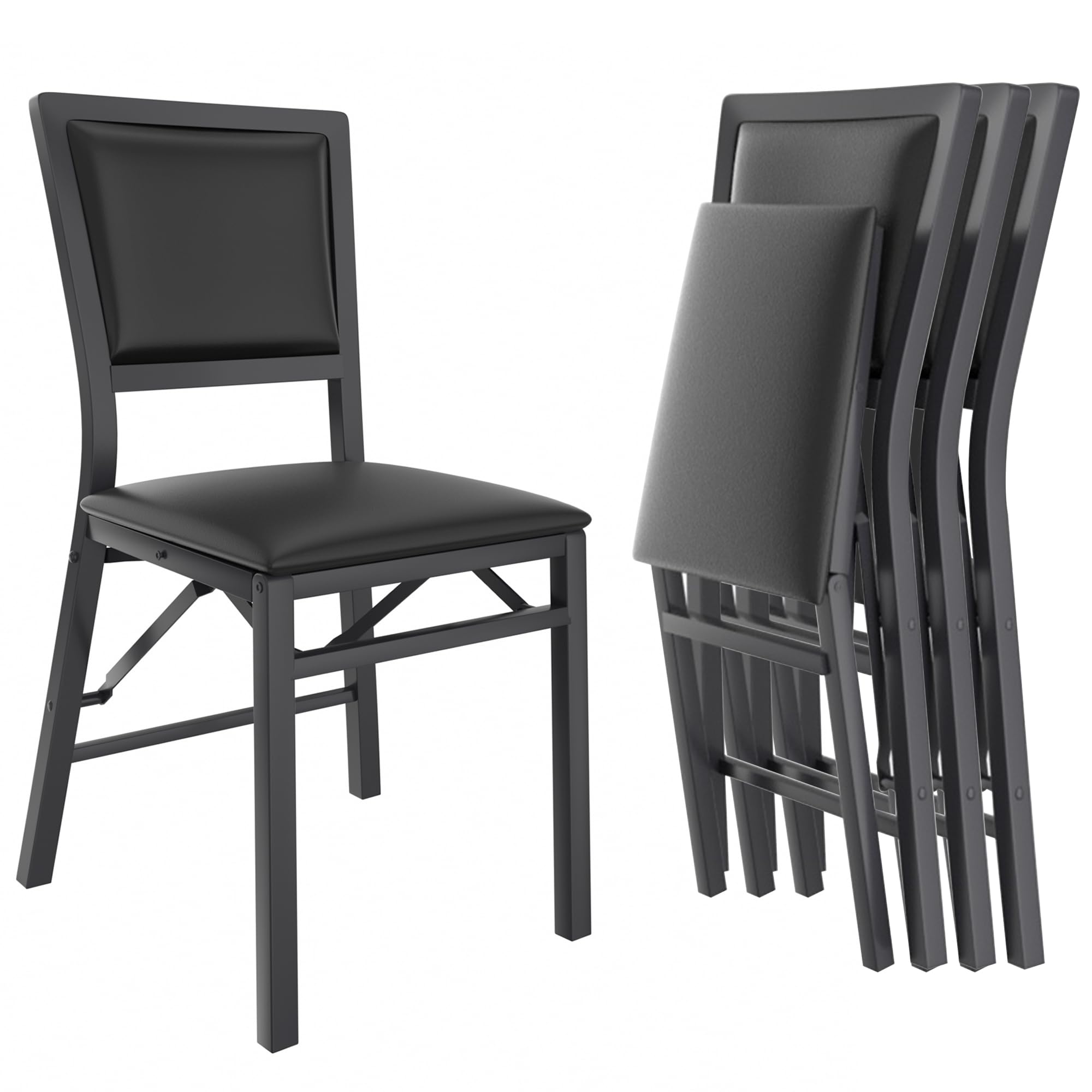 Photo 1 of (PARTIAL SET) (2 OF 4) VECELO Folding Chairs Set of 4 with Cushion, Foldable Padded Seats with Heavy Duty Metal Frame for Kitchen/Dining/Living Room, No Assembly & Space Saving Design, Solid Black