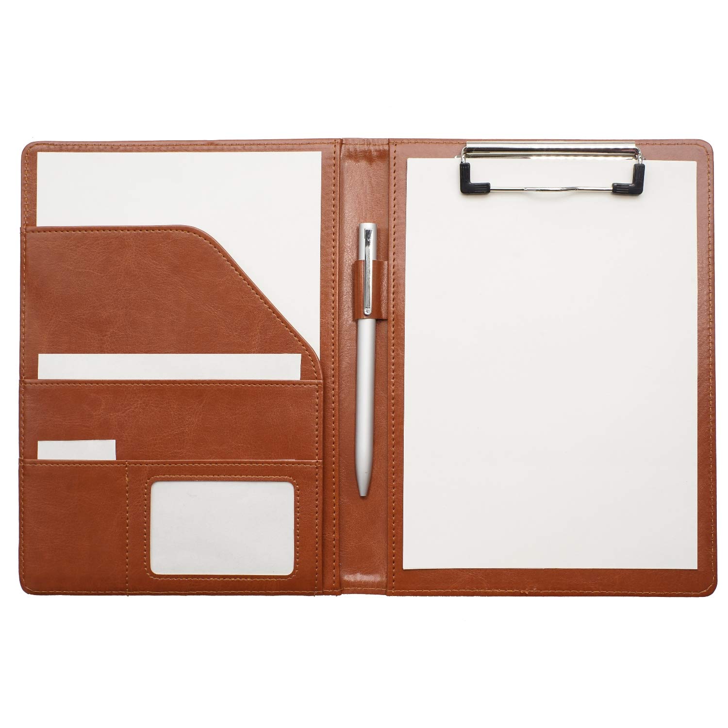 A5 clipboard notepad holder, file organiser with inner pocket. brown
