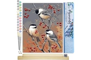 Figured'Art Paint by Numbers Kit for Adults Birds and Fruit Tree 16"x20" - Craft Art Painting Rolled Canvas with DIY Wooden Frame