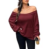 SOLY HUX Women's Plus Size Off the Shoulder Sweatshirt Long Sleeve Casual Fall Pullover Tops with Pocket