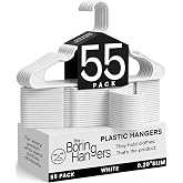 The Boring Hangers White Plastic Hangers 55 Pack - 10 lb Heavy Duty Plastic Clothes Hangers for Closet - 0.20" Thin, Slim &amp; Space Saving White Coat Hangers for Shirts, Dresses, Jackets, Pants