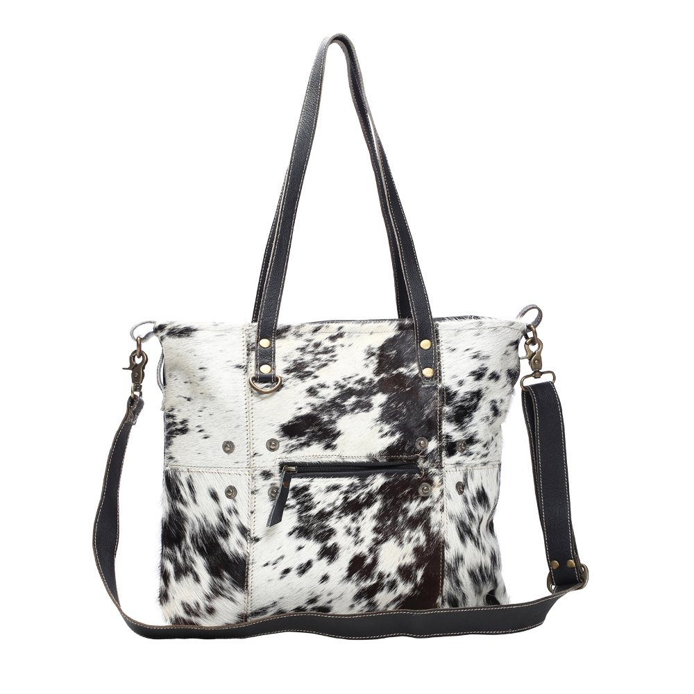 Myra Bag Black & White Shade Cowhide & Leather Tote Bag S