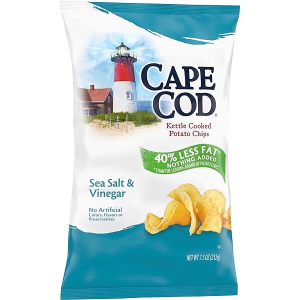 CAPE COD POTATO CHIPS, LESS FAT SEA SALT & VINEGAR KETTLE CHIPS, 7.5 OZ