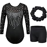 BAOHULU Gymnastics Leotard for Girls with Shorts Set 3/4 Sleeve Kids Shiny Practice Dancewear