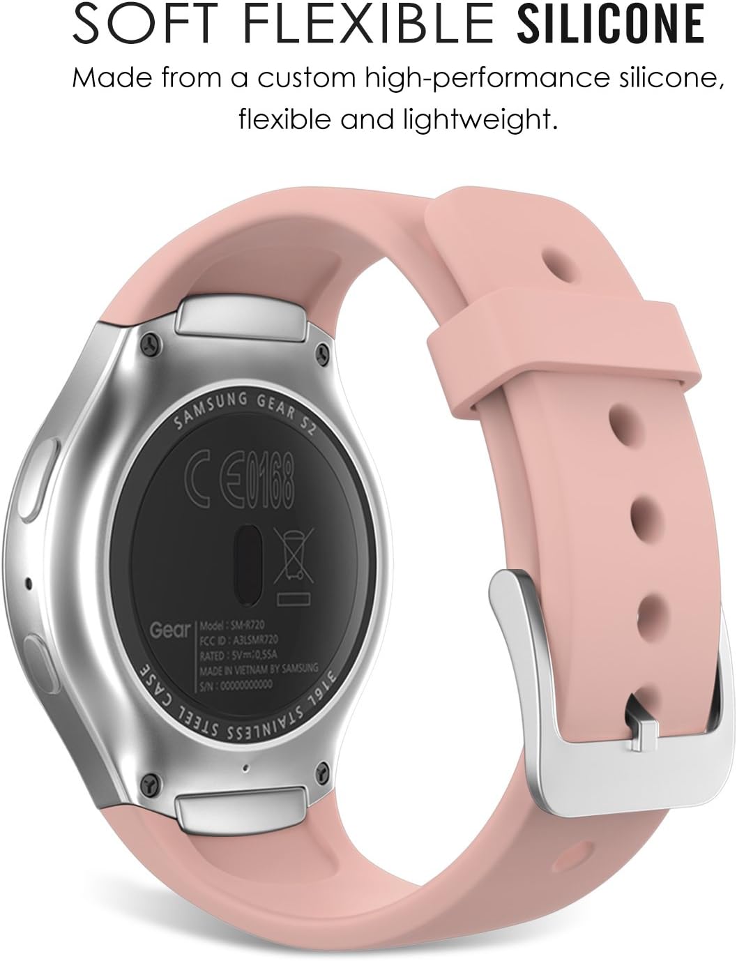 MoKo Watch Band for Gear S2, Soft Silicone Replacement Sport Band for Samsung Gear S2 (S2 SM-R720 / SM-R730 ONLY) Smart Watch, NOT FIT S2 Classic (SM-R732 & SM-R735), NOT FIT Gear Fit2, Vintage ROSE - Image 3