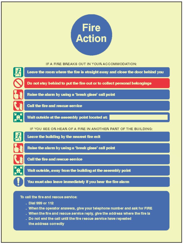 Caledonia Signs 41414H Action Notice For Housing With Communal Fire Alarm