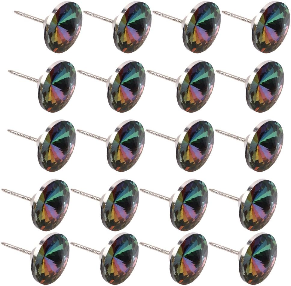 20pcs Glass Diamante 25mm Multicolor Screw Nail Button Stud Upholstery Wall DIY Craft Decor