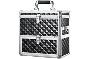 Frenessa Nail Polish Makeup Train Case with Drawer and Dividers Manicure Organizer Accessory Storage Makeup Box With Mirror Lockable Keys Nail Kit Organizer Cosmetic Case Jewelry Box - Black