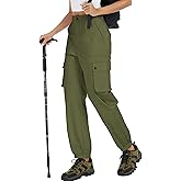 YIPINK Women's Cotton Cargo Pants High Waist Adjustable Outdoor Hiking Pants with Pockets Stretch Travel Work Casual Pants