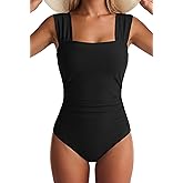 EVOCRCO Women One Piece Swimsuits Tummy Control Retro Bathing Suits Full Coverage Wide Straps Swim Suit Color Block Swimwear