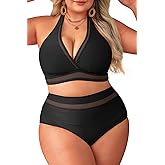 Tempt Me Women Plus Size Bikini High Waisted Swimsuits Mesh Tummy Control Two Piece Bathing Suit