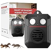 Ultrasonic Rodent Repellent with Strobe Light and Ultrasonic Wave, Effective Mouse Deterrent for Vehicle, Car, Basement, Attic, House and Garden, Keep Mice Away