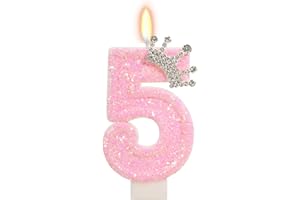 ElekFX Pink Crown Birthday Candle for Cake, Pincess Birthday Party Decorations, 2.76 Inch Cake Topper for Girls Party Supplies (Number 5)