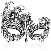 Cosmer Masquerade Mask for Women Shiny Laser Cut Metal Rhinestone Mask Party Porm Ball Mask