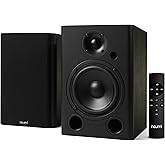 NEUMITECH NEUMI BS5P-ARC 75-Watt Powered Bookshelf Speakers, Bluetooth, HDMI, USB, Optical, Coaxial, Remote Control, 5-Inch Woofer, 1-Inch Tweeter, Dark Wood, 1 Pair