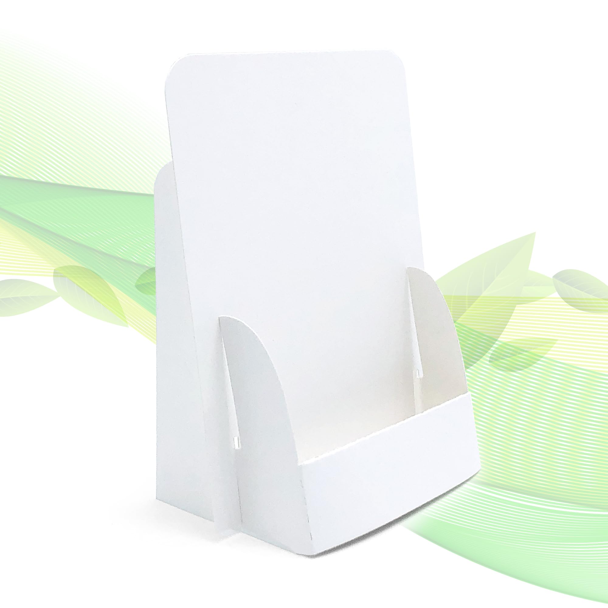thefoldstands Blanc Design 5 Foldable Flyer Stands Ecological Brochure Stand for DIN A6 Flyer 10.5 x 14.8 cm Vertical Brochure Holder White Eco FSC Cardboard Short to Medium Term Use