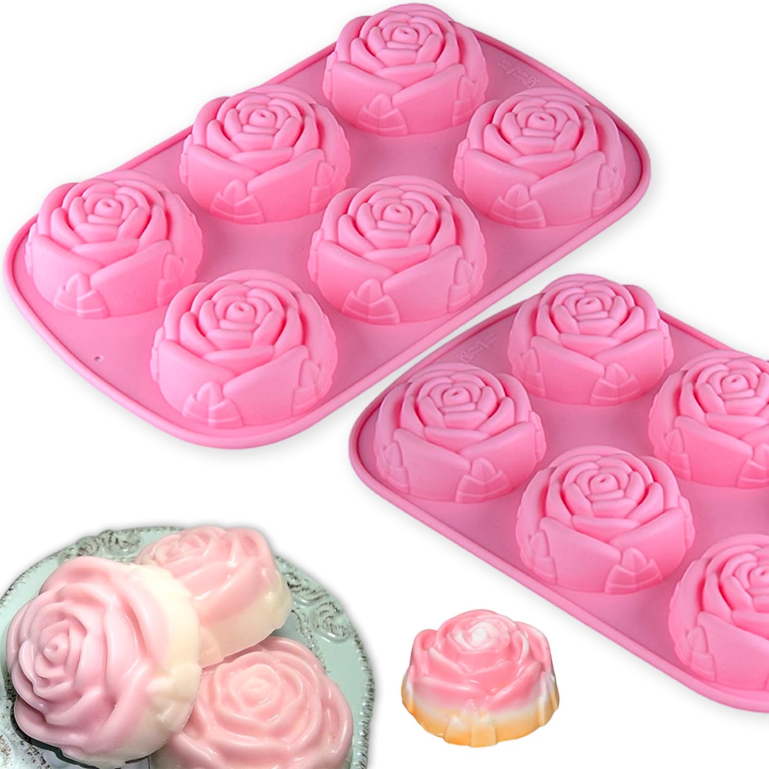 Photo 1 of 2 Pcs Valentines Chocolate Silicone Molds 12-Cavities Rose Shape Candy Molds,Pink Chocolate Silicone Mold Non-Stick Baking Molds for Valentine Day Party, Candy,Cake Dessert Making