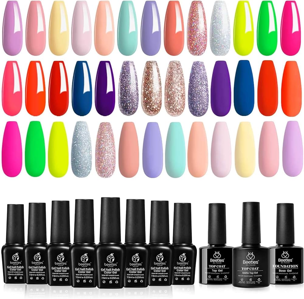 Beetles Gel Polish Set 20 Colors Pastel Neon 5ml + Base/Top Coats 7.5ml