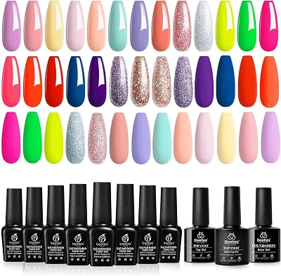 Beetles Gel Polish Set 20 Colors Pastel Neon 5ml + Base/Top Coats 7.5ml