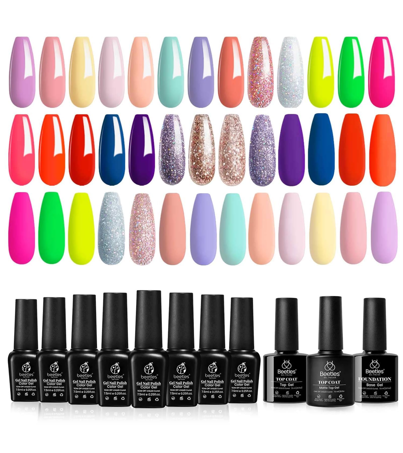 Beetles Spring Gel Nail Polish Set -20 Colours Pastel Pink Yellow Blue Green Orange Soak off Base Top Coat Neon Red Glitter Purple Gel Nail Kit Manicure Gifts for Girls