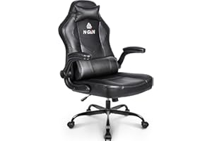 NEO CHAIR N-GEN Gaming Chair Ergonomic Office Chair PC Desk Chair with Lumbar Support Flip Up Arms Levelled Seat Style Headrest PU Leather Executive High Back Computer Chair for Adults Women Men (4. Black)