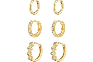 Rotnso Gold Hoop Earrings Set for Women Trendy, 14K Gold Plated Chunky Hypoallergenic Small Diamond Cartilage Hoops Cute Cubic Zirconia Dangle Stud Earrings Jewelry Gifts