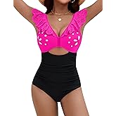 Blooming Jelly Women's One Piece Swimsuits Tummy Control Bathing Suit 2025 Petal Cutout Swim Suit Ruffle V Neck Swimwear