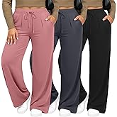 Evervibe 3 Pack Women's Plus Size Wide Leg Yoga Pants, Drawstring Lounge Sweatpants Loose Casual Workout Pants with Pockets