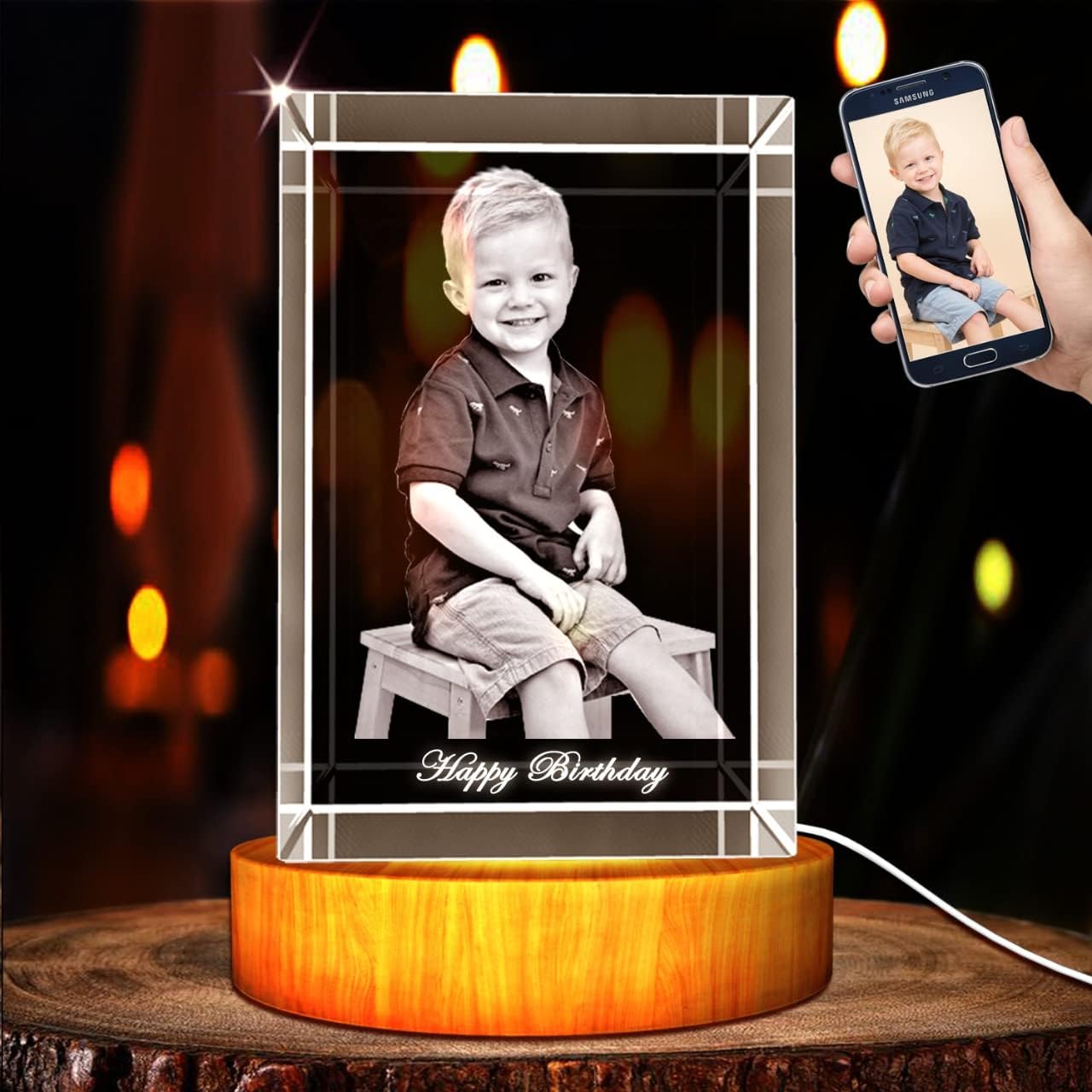 Photo Albums, Frames & Accessories - Personalized Custom 3D Holographic Photo Etched Engraved Inside The Crystal with Your Own Picture (Birthday, Wedding Gift, Memorial, Mother's Day, Valentine's, Christmas, Personalized)