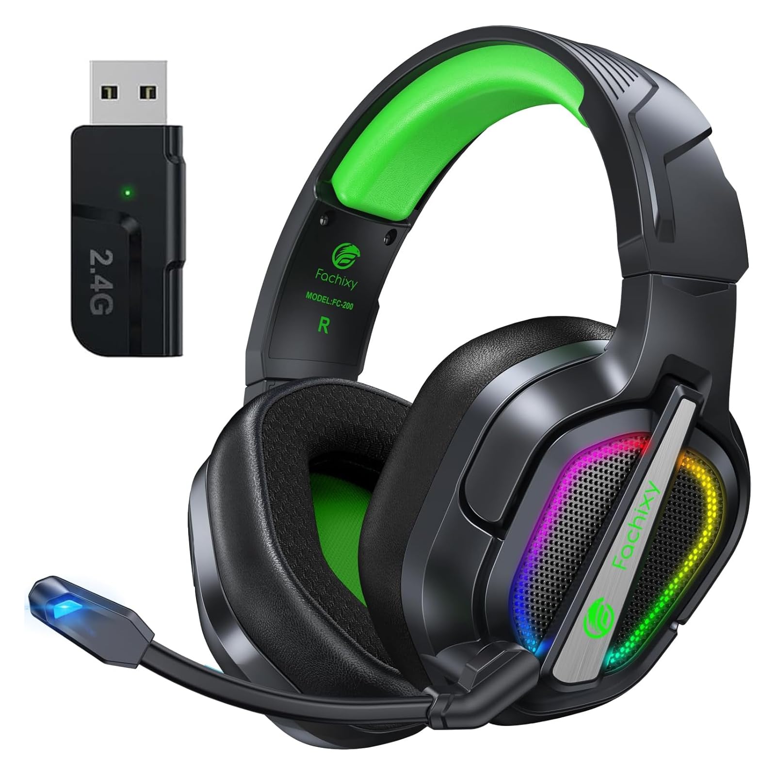 Fachixy FC-200 Wireless Gaming Headset with Mic for PS5, PS4 - Bluetooth 5.4 & 2.4GHz Gaming Headphones with Low Latency, 50-Hrs Battery Foldable Gamer Headset for Laptop, Switch and Mobile