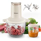 Kawu Food processor, 2-Speed Food Chopper &amp; Meat Grinder with 2 Glass Bowl | 8+1 Cup, 300W, Stainless Steel Blades, Small Electric Vegetable Chopper for Kitchen, for Nuts, Baby Food, Onion, Garlic, Meat