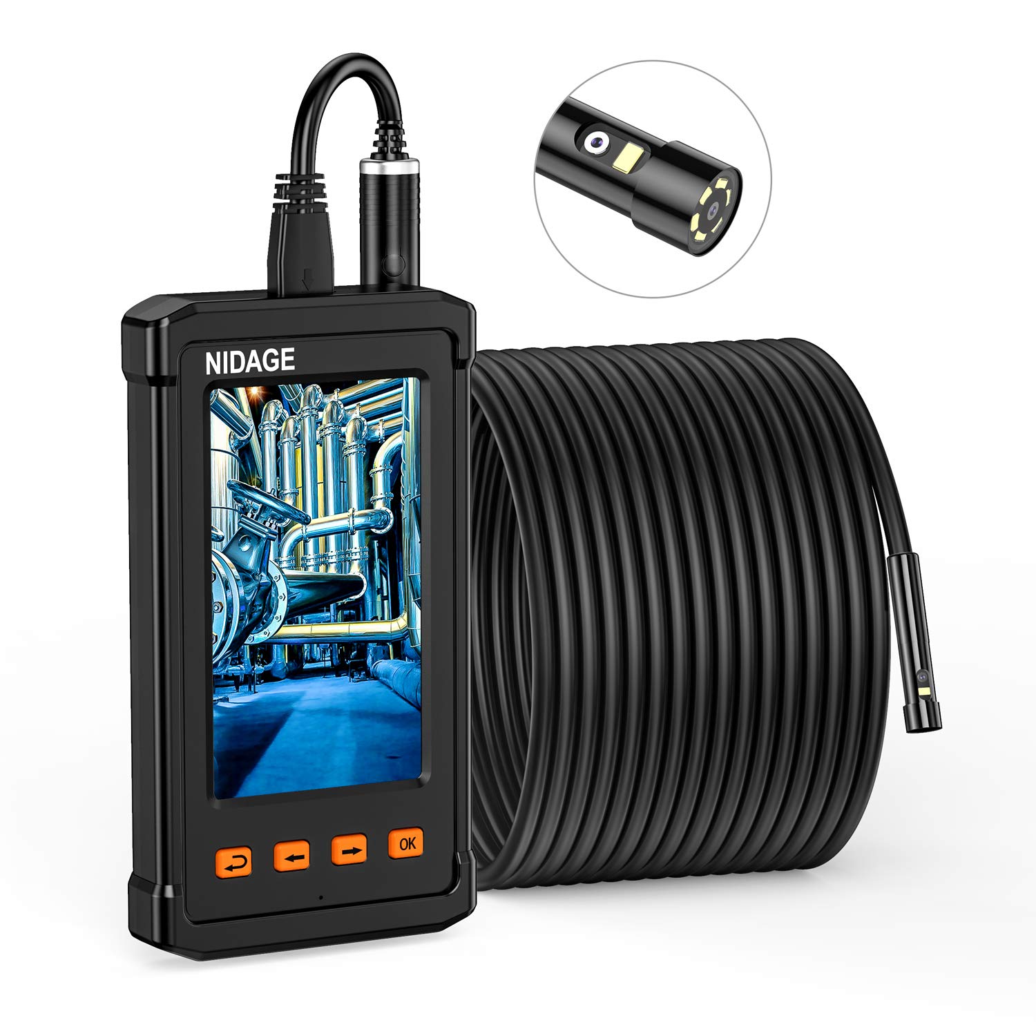 NIDAGE Dual Lens Endoscope, 33FT Industrial Borescope Camera 1080P HD