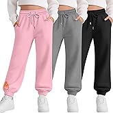 LessonZoo 3 Pack Girls Sweatpants Fleece Girls Active Performance Joggers Kids Athletic Pants Casual Sweatpants with Pockets