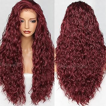 Amazon Com Platinumhair Burgundy Long Loose Curly Lace Front