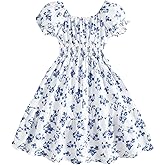 Floerns Girl's Boho Floral Print Puff Short Sleeve A Line Dress Ruffle Hem Summer Dresses