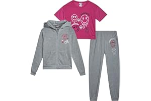ELLA IN PINK Girls Pants Set - 3 Piece Soft Fleece Girls Zip Up Hoodie, Graphic Tee & Jogger Sweatpants Outfit (Sizes 7-16)