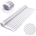 Bigdata&BetterLife Multi Purpose Roll Up Dish Drying Rack White Dish Drying Mat with Rack for Kitchen,Heavy Duty Foldable Silicone-Coated Stainless Steel Sink Dry Rack (White,20.5" x 13.1")