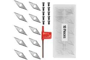 OUYANG 10Pcs Tungsten Carbide Cutters Set for Wood Lathe Turning Tools, Include 30x10mm Diamond Pointed Corner and Rounded Corner Diamond 5 Each, Supplied With Screws and Screwdriver