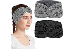 Semato 2 Pcs Ear Warmers Headband - Thick Chunky Crochet Knitted Winter Turban Headbands for Women and Girls (Light grey + dark grey)